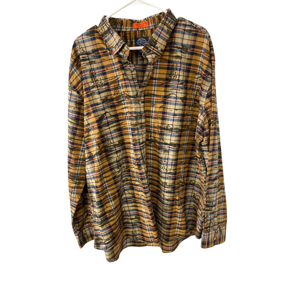St Johns Bay Mens XXL Comfort Stretch Easy Care Plaid Button-Up Shirt Yellow/Blu - Picture 5 of 5